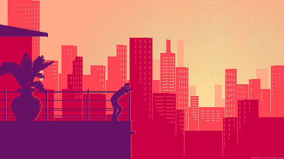 man on terrace illustration HD wallpaper