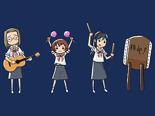 group of girls playing instruments illustration HD wallpaper