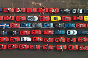 aerial photo of multicolored cars die-cast model