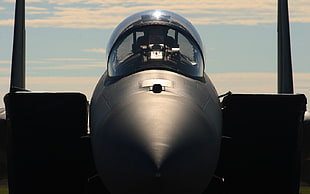 close up photography of gray fighter plane
