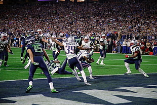 football game screenshot, NFL, Super Bowl, Seattle Seahawks, New England Patriots