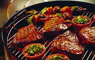 grilled steak on gray charcoal grill HD wallpaper