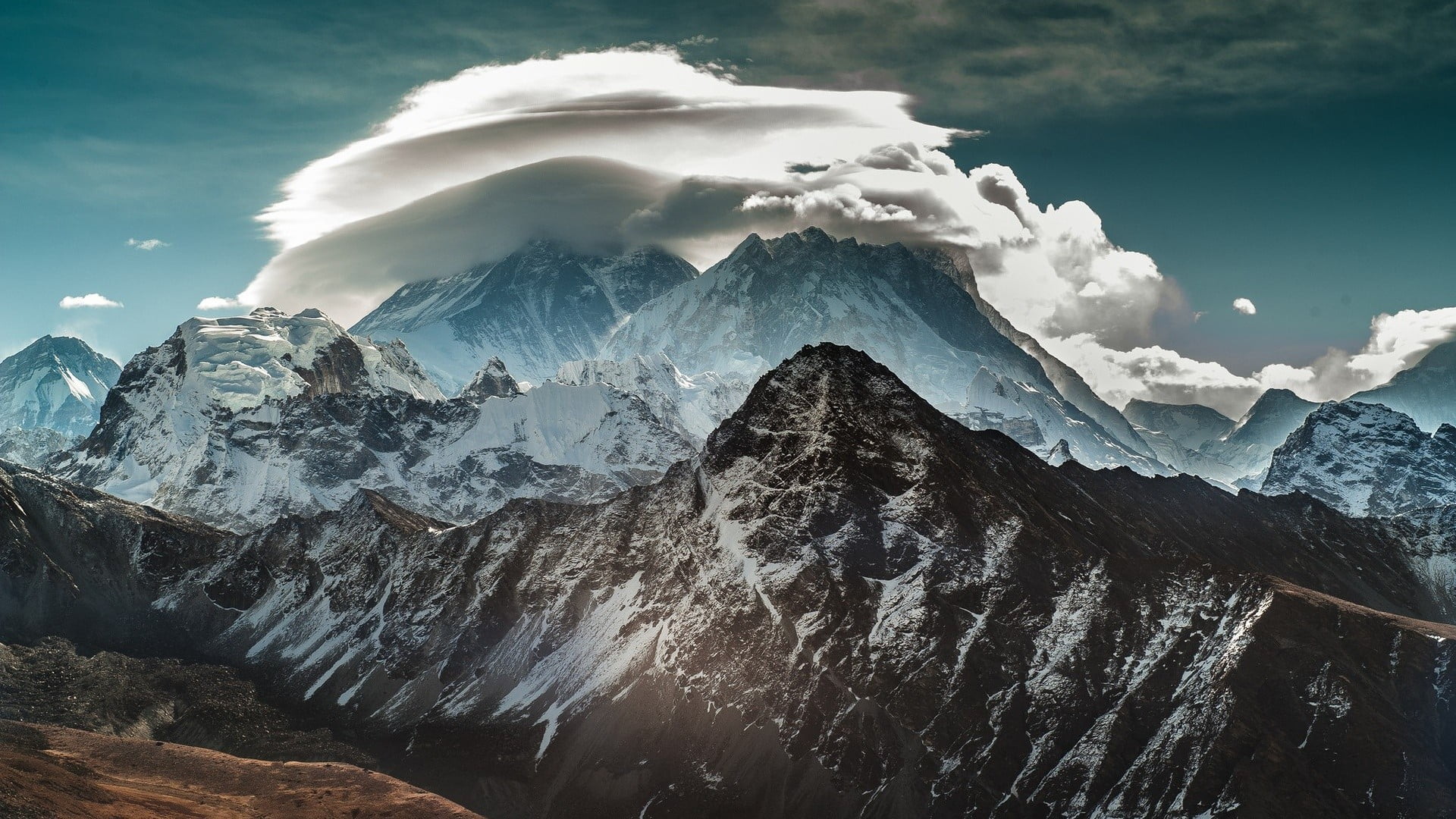 gray mountain range, nature, mountains, clouds, snow