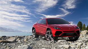 red coupe, Lamborghini Urus, concept cars, red cars, SUV
