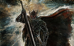 armored character holding sword painting, Berserk, berserk armor, Guts HD wallpaper
