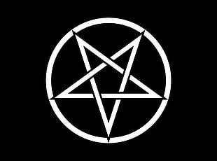 round black and white logo, Satanism, pentagram