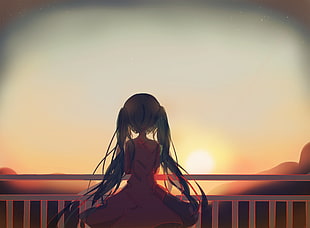 photo of female anime character looking far during golden hour