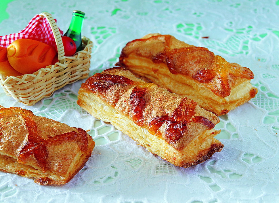 two baked pastries HD wallpaper