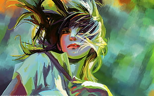 black and green haired woman painting