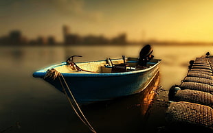 blue row boat, boat, water, vehicle HD wallpaper