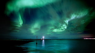 aurora borealis photography of body of water, aurorae, sky, nature, landscape HD wallpaper