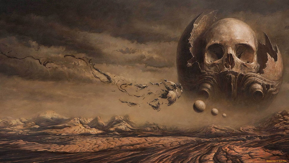 skull illustration, fantasy art, skull, artwork, dark fantasy HD wallpaper