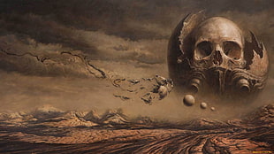 skull illustration, fantasy art, skull, artwork, dark fantasy HD wallpaper