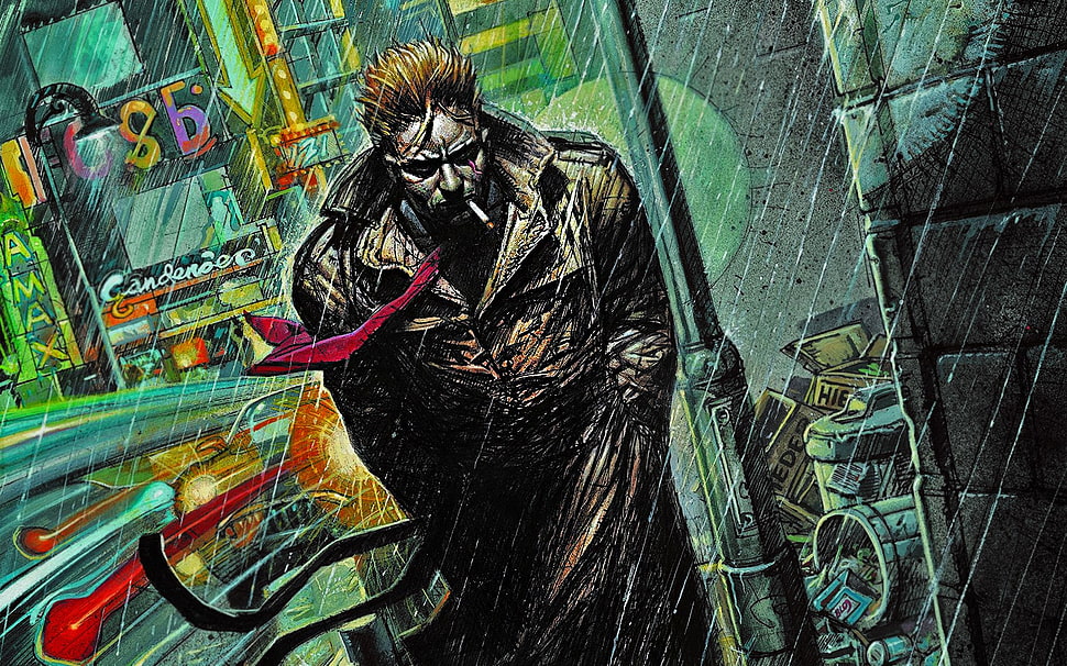 man wearing black coat poster, Constantine, Hellblazer, comic art HD wallpaper