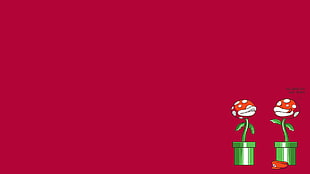 two red flowers illustration, minimalism, humor, simple background, Super Mario