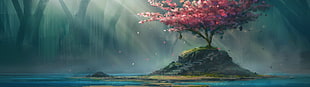 painting of cherry blossom tree HD wallpaper