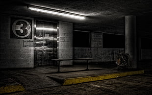 black bench, underground, bench