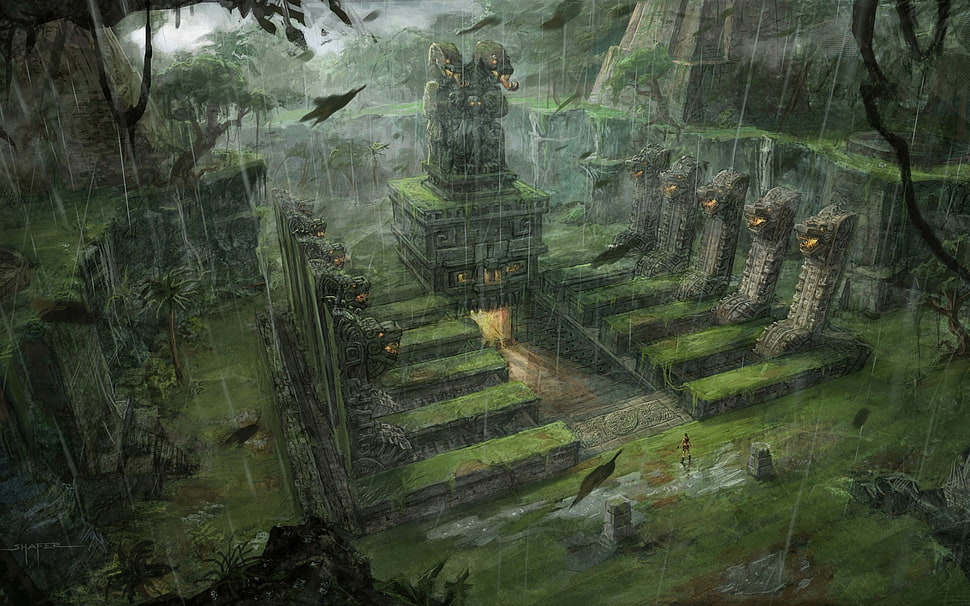 ancient ruin illustration, fantasy art, Lara Croft, Tomb Raider, video games HD wallpaper