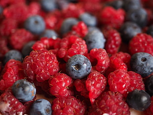 red Raspberries and Blueberries