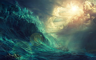 body of water illustration HD wallpaper