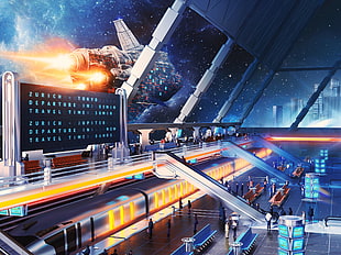 space ship illustration, Space travel, Futuristic, Sci-FI