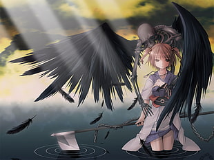 skull with wings about to get girl anime character s HD wallpaper