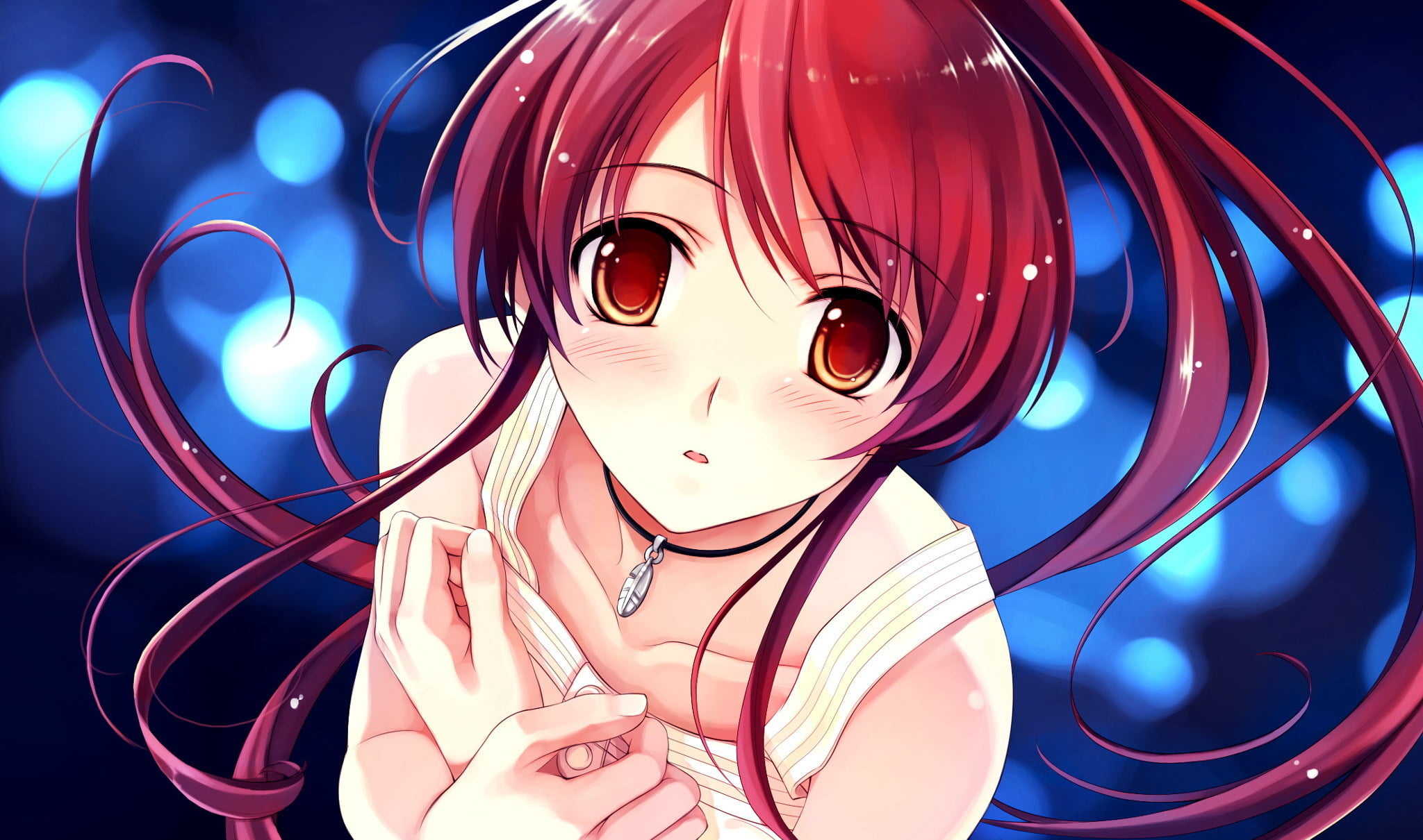 red haired female anime character digital wallpaper