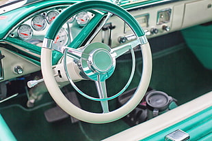 green and white steering wheel
