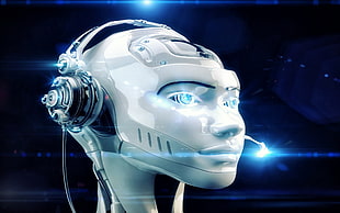 white robot head illustration, androids, robot