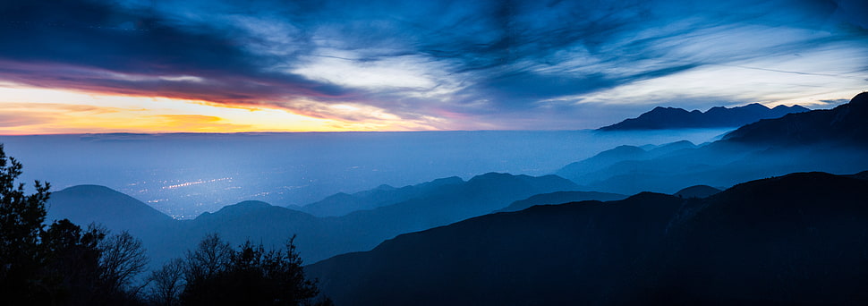 silhouette photo of mountains near body of water, san bernardino HD wallpaper