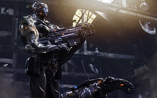 Robot holding gun 3D wallpaper