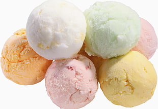 assorted flavor scoops of ice cream