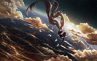 yellow haired woman flying over the sky HD wallpaper