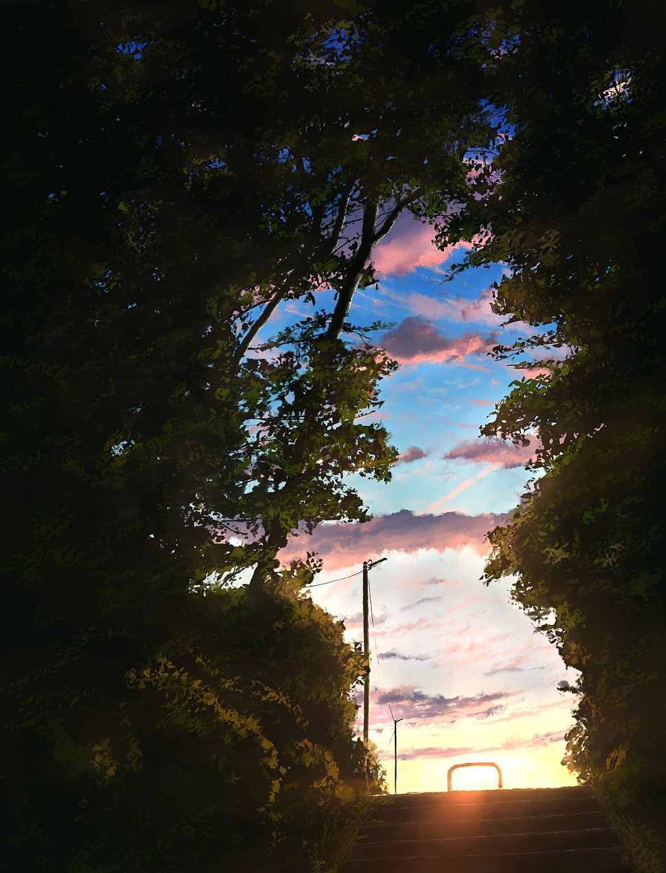 green leafed trees, anime HD wallpaper