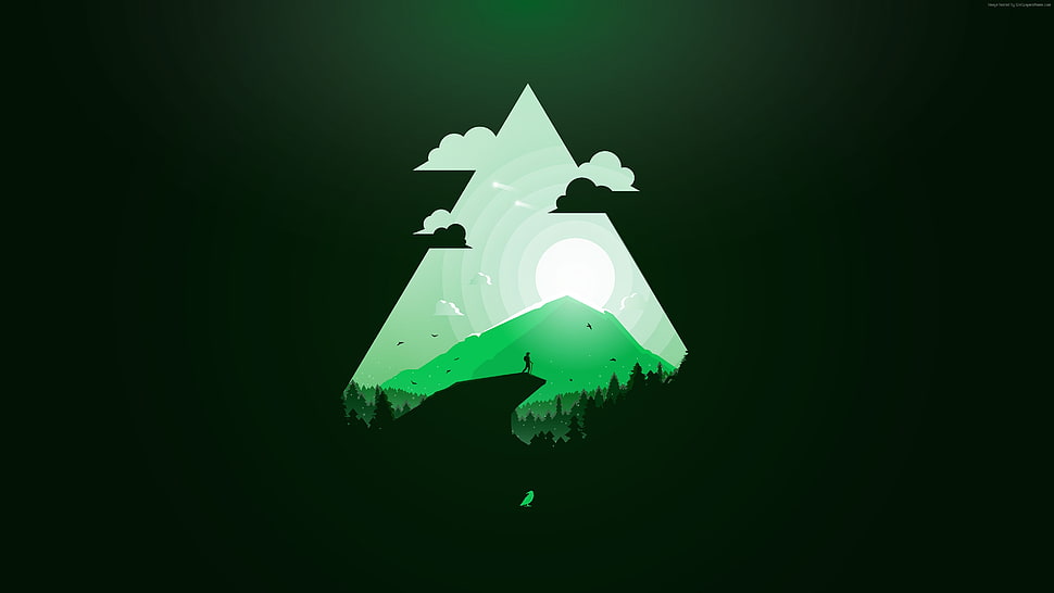green mountain illustration HD wallpaper