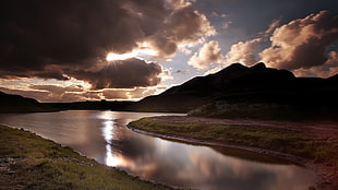 river and mountain, lake, clouds, landscape