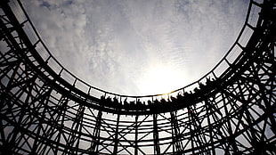 black steel amusement ride, rollercoasters, Winsconsin, wood, sky