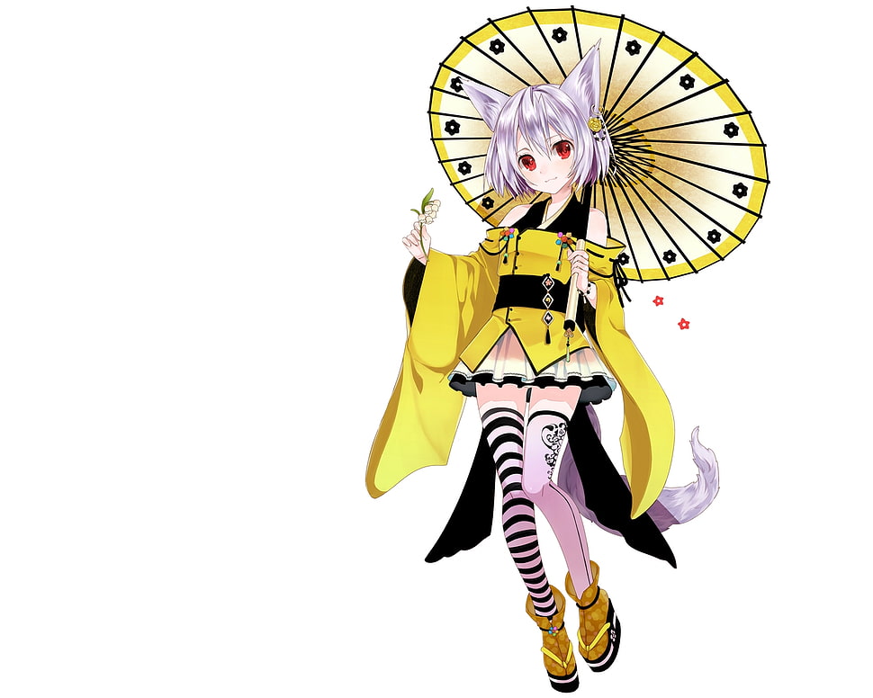 woman wearing yellow and black dress anime character illustration HD wallpaper
