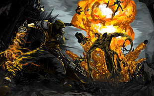 man holding weapon near monster running towards him illustration, Fallout, Fallout 3, apocalyptic, video games