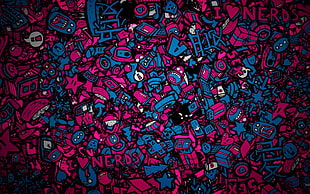 pink and blue Nerds digital wallpaper, digital art, colorful