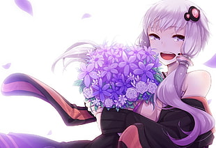 female anime character holding bouquet