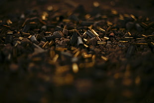 bullet shell lot, war, ammunition, shell casing HD wallpaper