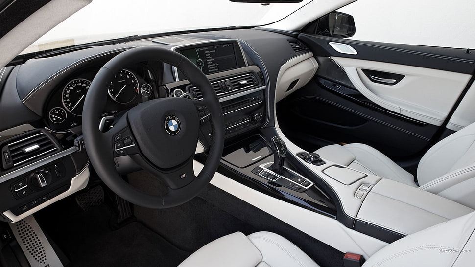 black BMW steering wheel, BMW 6, car interior, BMW, car HD wallpaper
