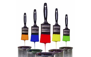 five paintbrushes with assorted color of paint