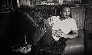 grayscale photo of Ryan Reynolds