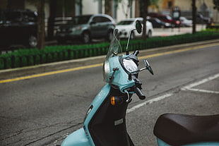 blue motor scooter, Scooter, Moped, Steering wheel HD wallpaper