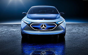 blue Mercedes-Benz concept car on gray surface