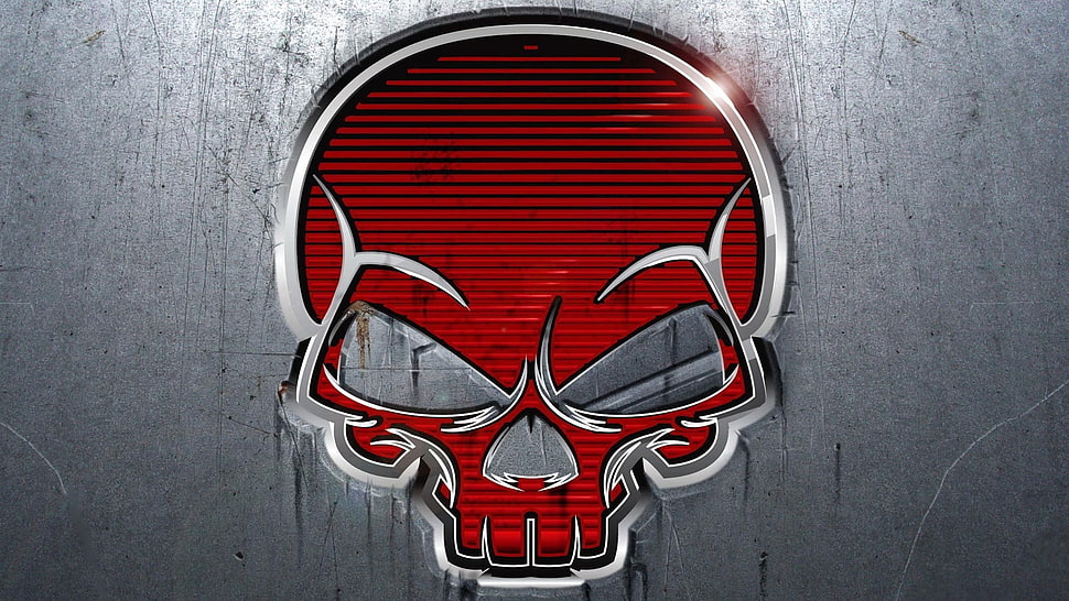 red skull wallpaper, skull, artwork, chrome, simple background HD wallpaper