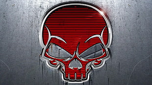 red skull wallpaper, skull, artwork, chrome, simple background HD wallpaper