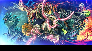 assorted dragons illustration, Monster Hunter, Rathalos, Lagiacrus, Deviljho